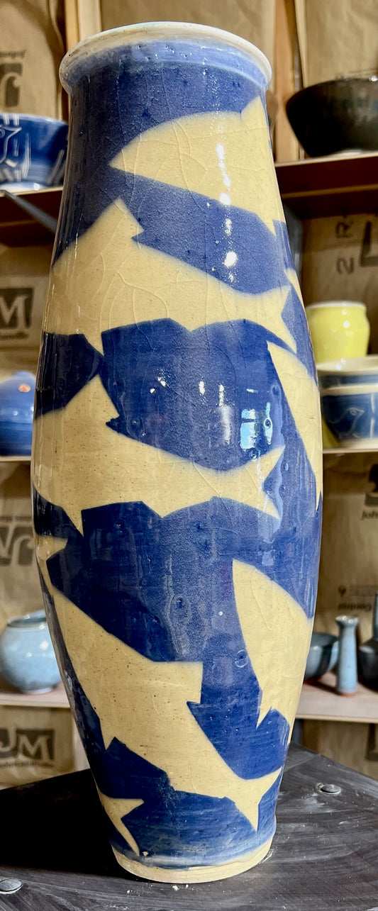 Tall Vase with fish on blue background